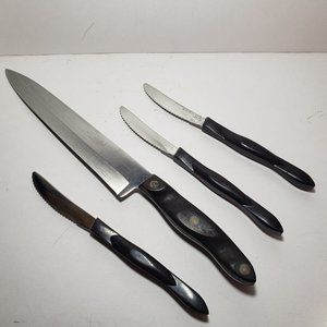 4 Cutco Knives Brown Handles - 1 Vintage 1025 French Chef, 3 1759 Steak Knives